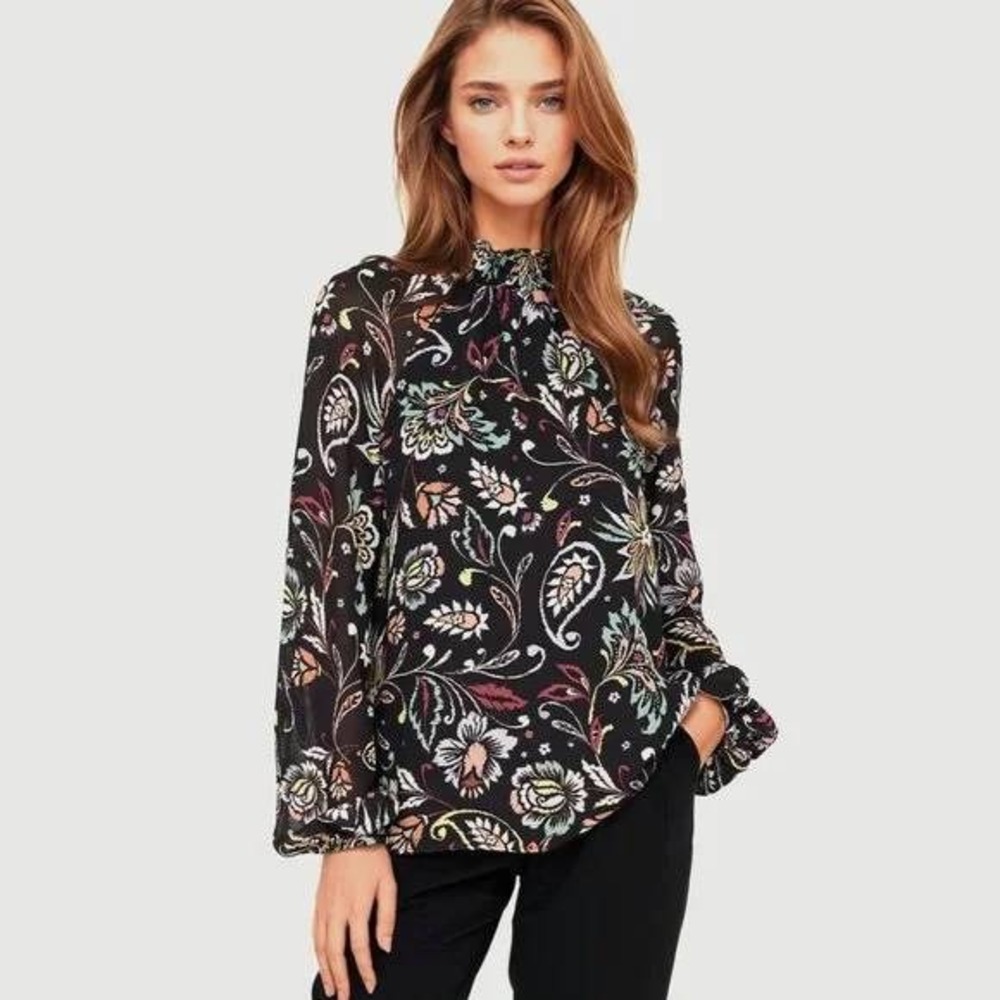 YUMI KIM Floral Blouse Top Women's XS‎ Black Long Sleeve Feminine - Picture 4 of 12